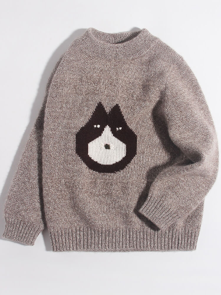 (image for) Kids Brown Husky Dog Knit Pattern Cashmere Pullover Sweater